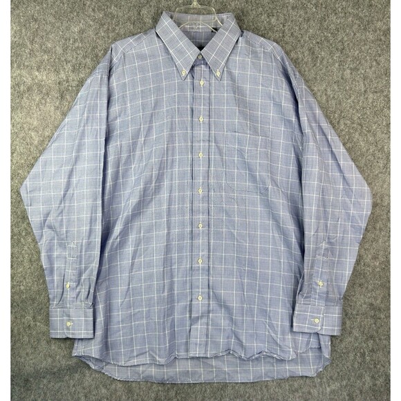 Gitman Bros Shirt Men's Extra Large Blue Window Pane Long Sleeve 17.5 35 - Picture 1 of 6